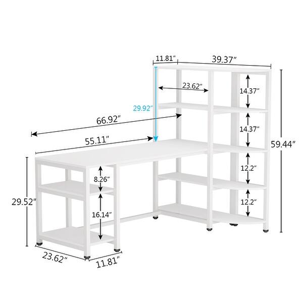 67" Computer Desk with 5 Tier Storage Shelves Study Table Office Desk